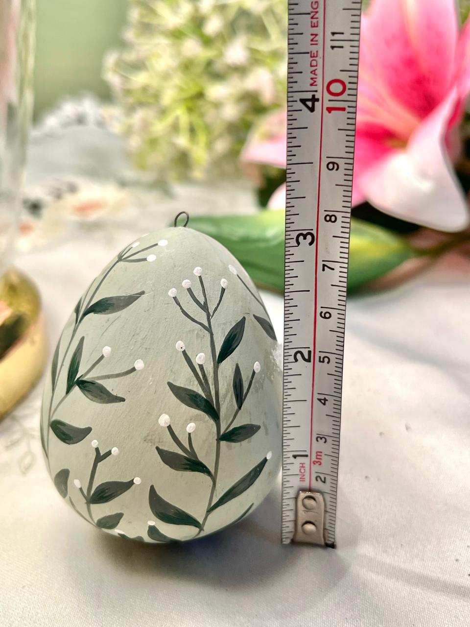 Green Floral Decorative Egg Ornament 8cm