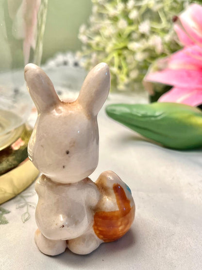 Cream Ceramic Rabbit with Basket Figurine 9cm