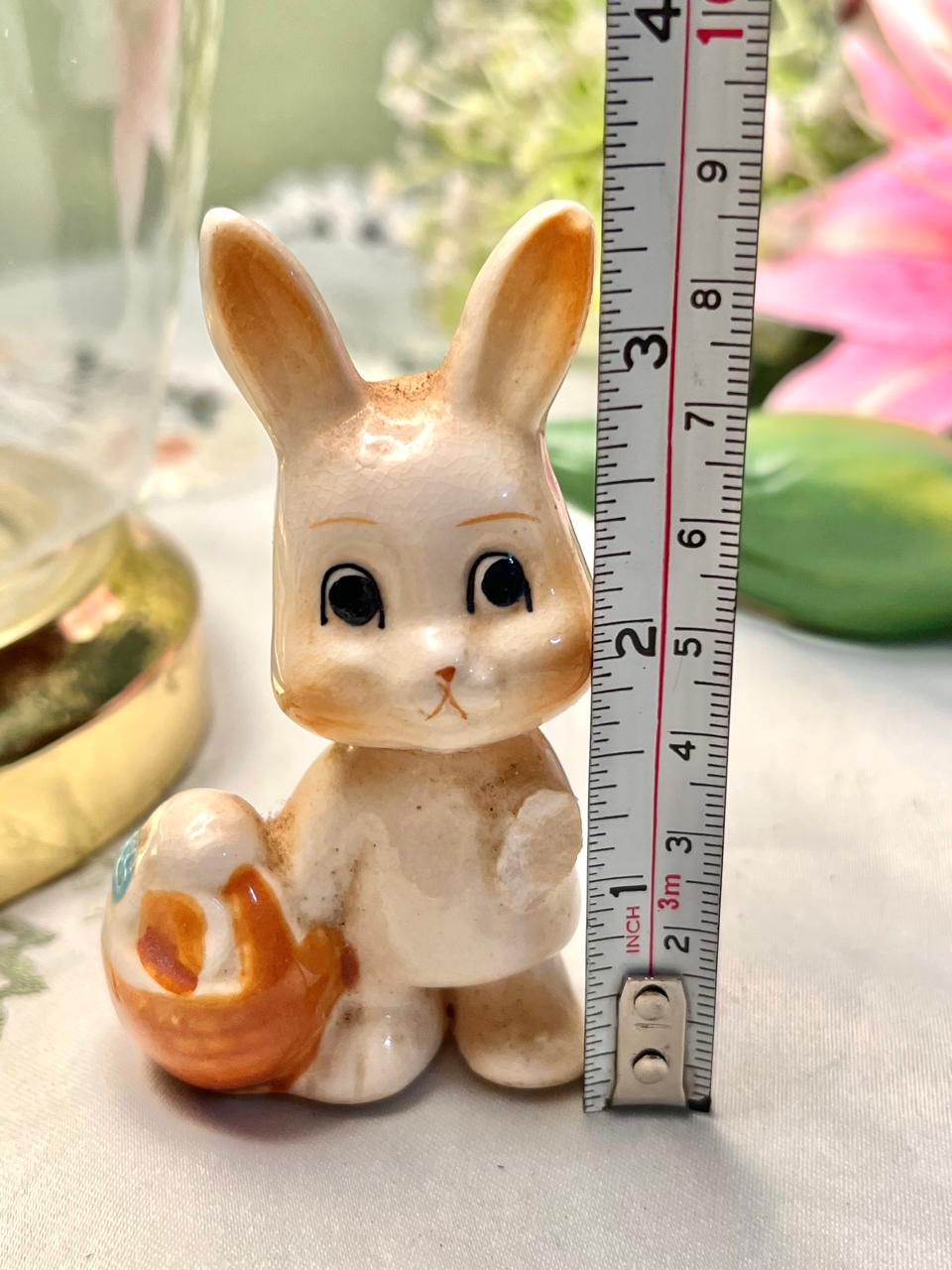 Cream Ceramic Rabbit with Basket Figurine 9cm