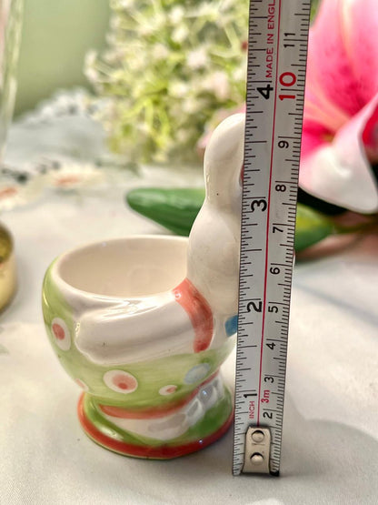 Pastel Ceramic Rabbit Egg Cup Green Floral 9cm