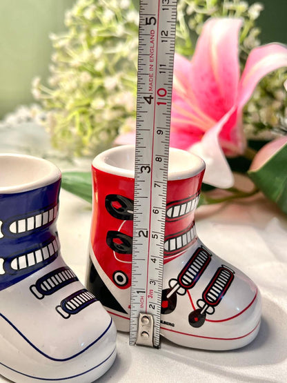 St Anton Ski Boot Ceramic Egg Cups Red & Blue 2-Piece 8cm