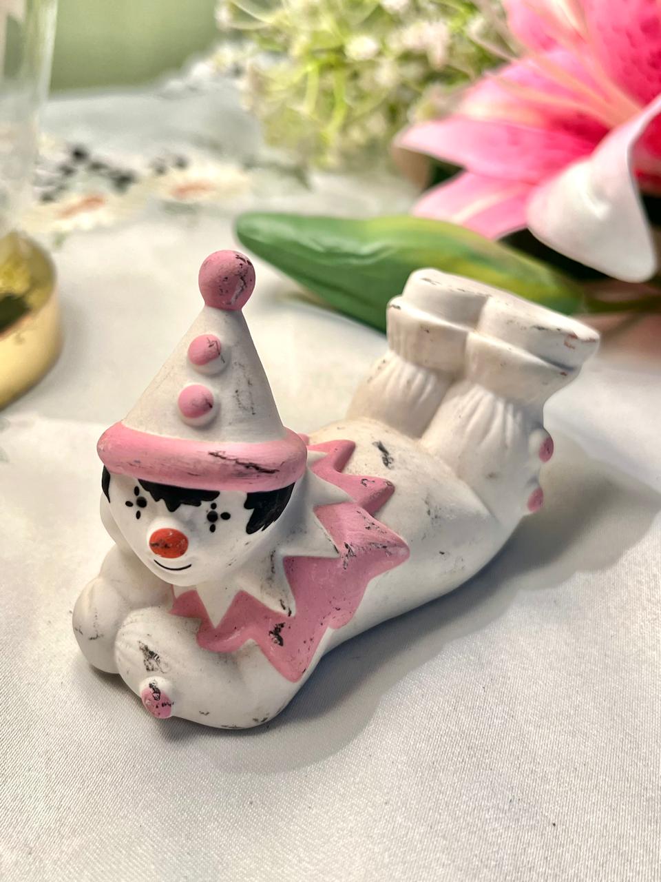 Pink & White Clown Figurine Miniature Decor 10cm