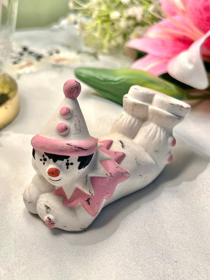 Pink & White Clown Figurine Miniature Decor 10cm