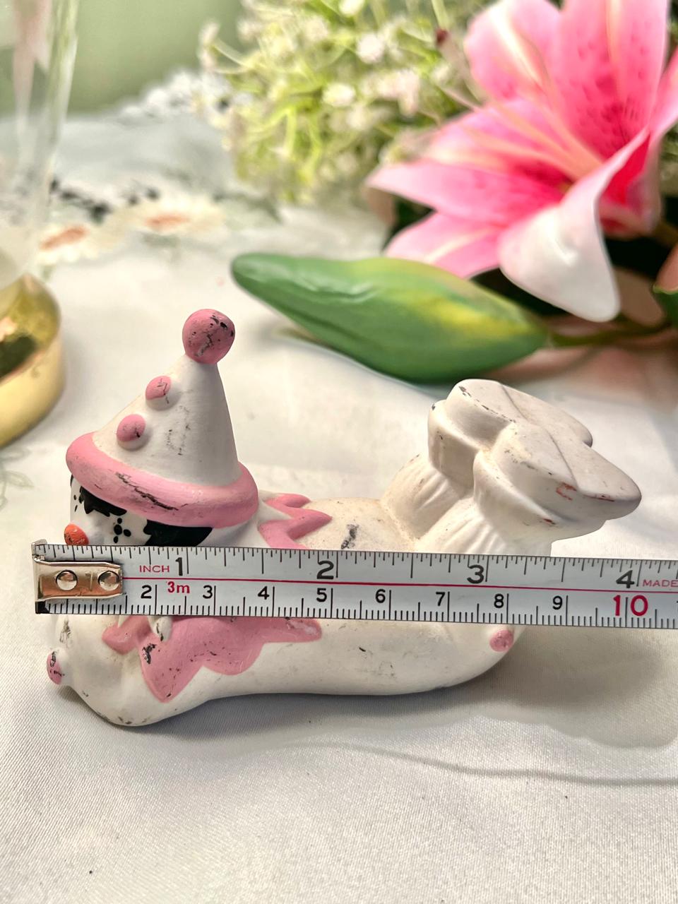Pink & White Clown Figurine Miniature Decor 10cm