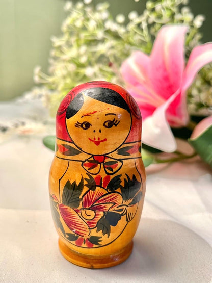 Wooden Nesting Dolls Red Floral Folk Design 10cm