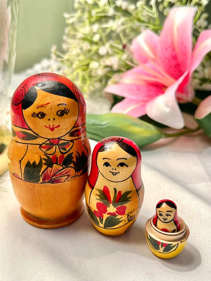 Wooden Nesting Dolls Red Floral Folk Design 10cm