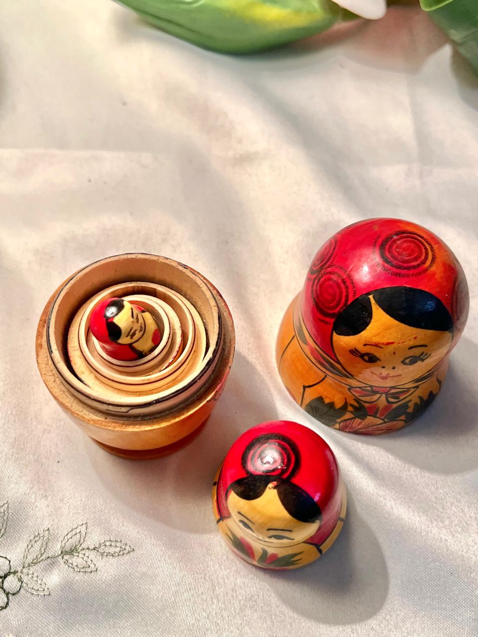 Wooden Nesting Dolls Red Floral Folk Design 10cm