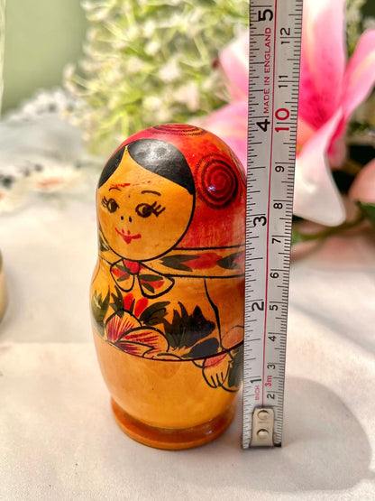 Wooden Nesting Dolls Red Floral Folk Design 10cm
