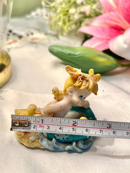 Baby with Ducklings Pool Figurine Pastel Miniature Decor 8cm