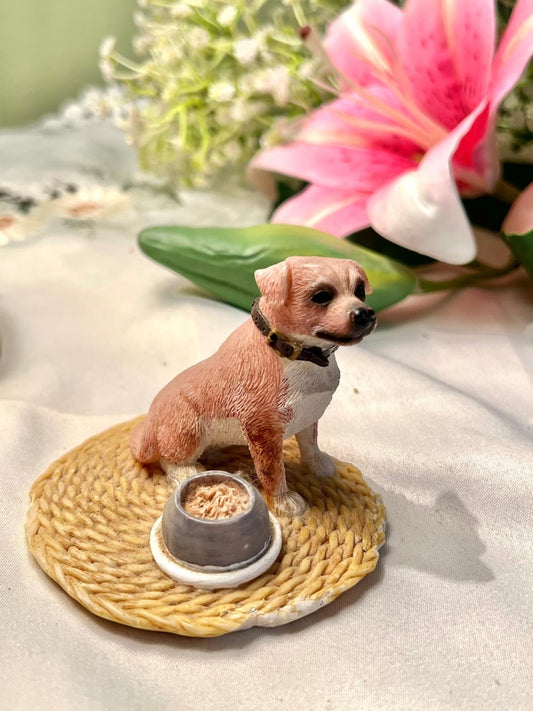 Dog with Food Bowl Miniature Figurine Brown 7cm