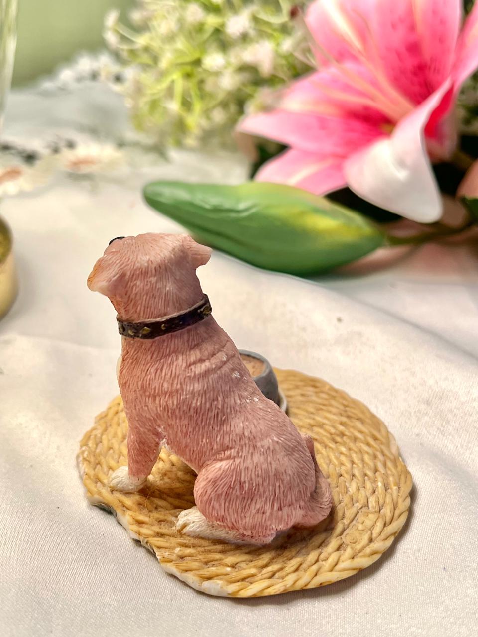 Dog with Food Bowl Miniature Figurine Brown 7cm