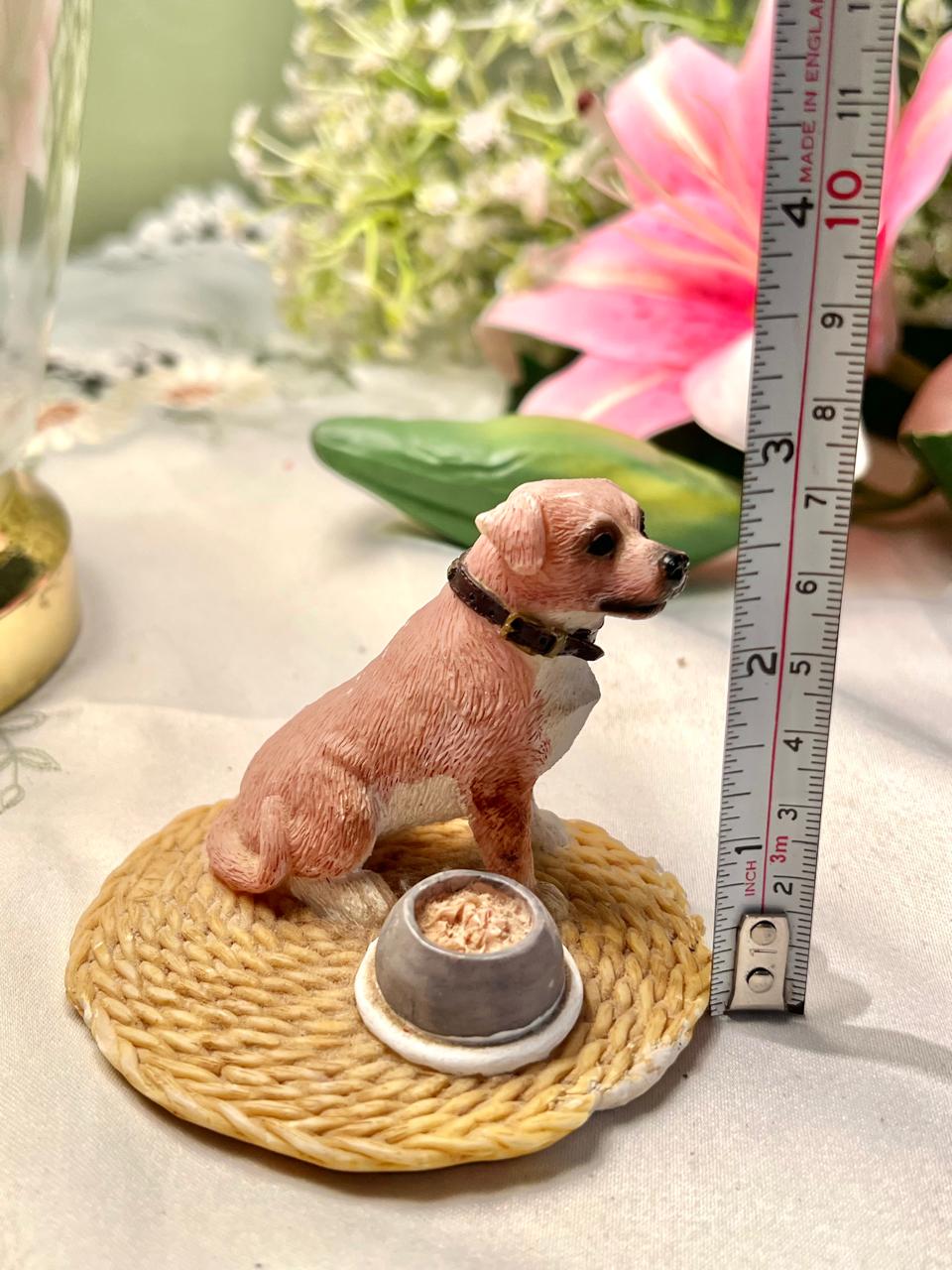 Dog with Food Bowl Miniature Figurine Brown 7cm
