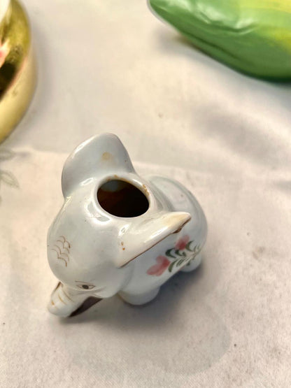 Miniature Floral Elephant Ceramic Figurine 2.5 in