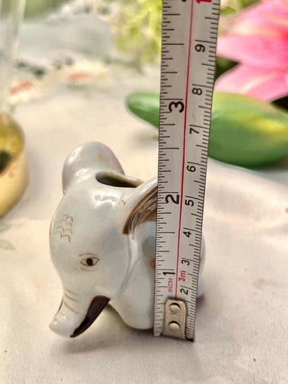 Miniature Floral Elephant Ceramic Figurine 2.5 in