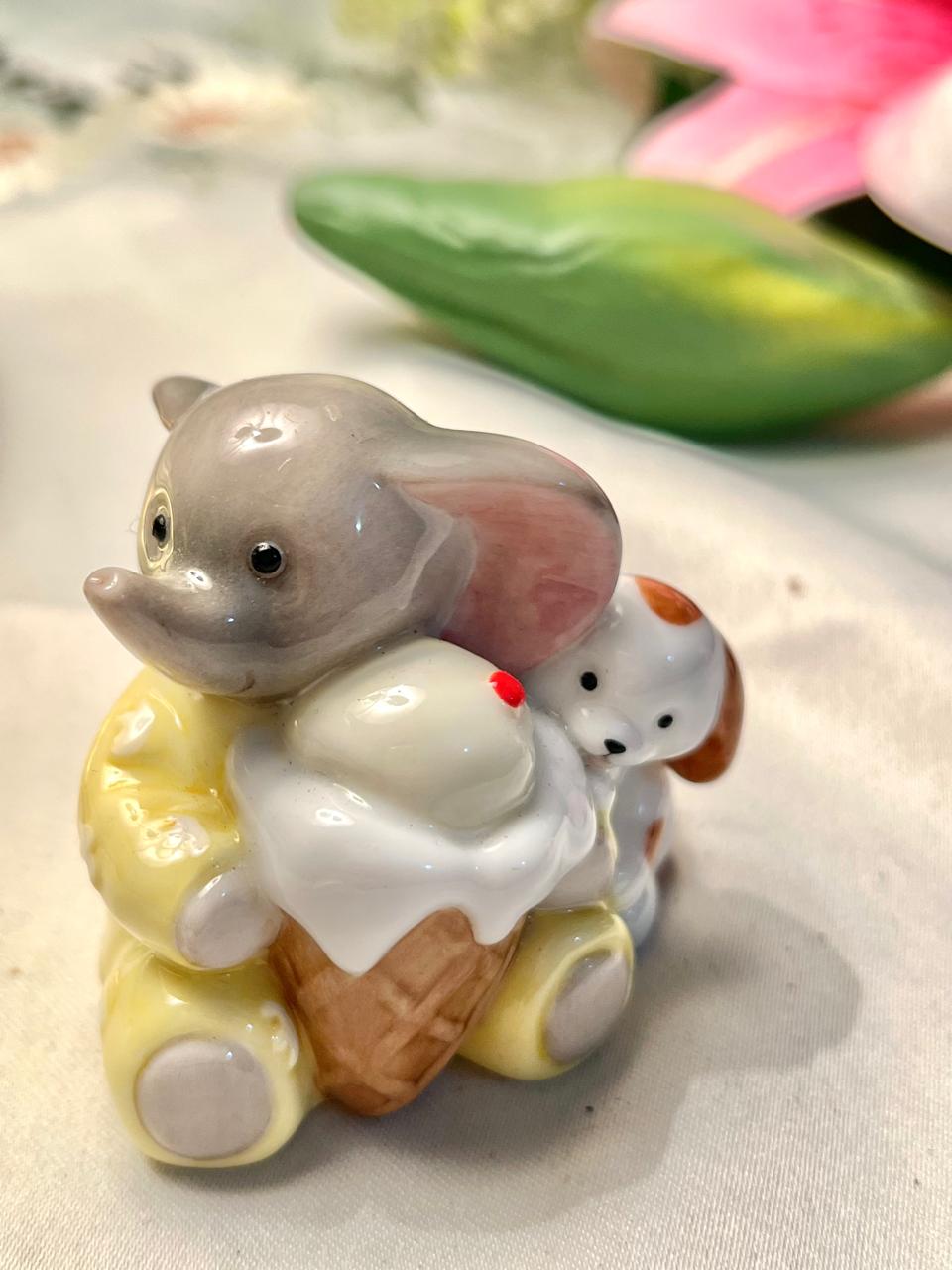 Miniature Elephant & Rabbit Ice Cream Figurine Decor