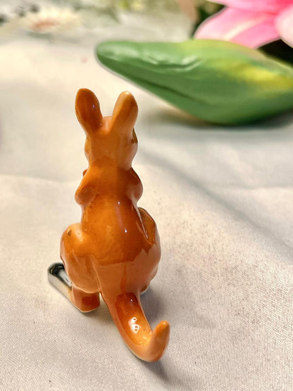 Miniature Kangaroo & Joey Ceramic Figurine 2.5 in