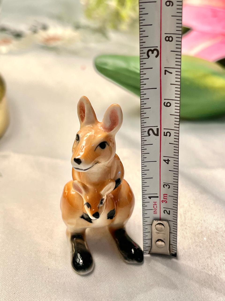 Miniature Kangaroo & Joey Ceramic Figurine 2.5 in