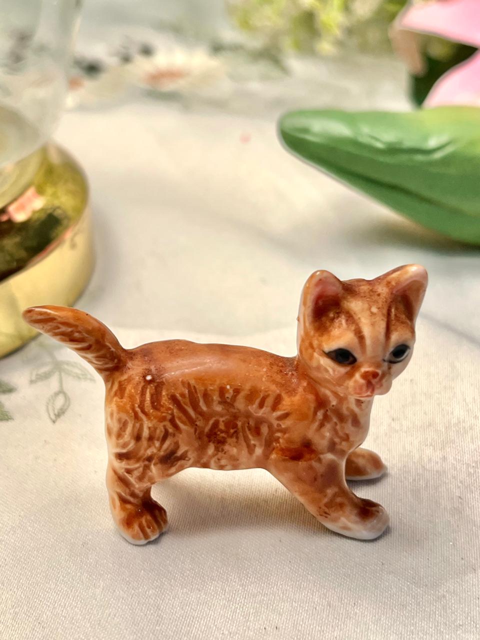 Miniature Brown Tabby Cat Ceramic Figurine 2.4 in