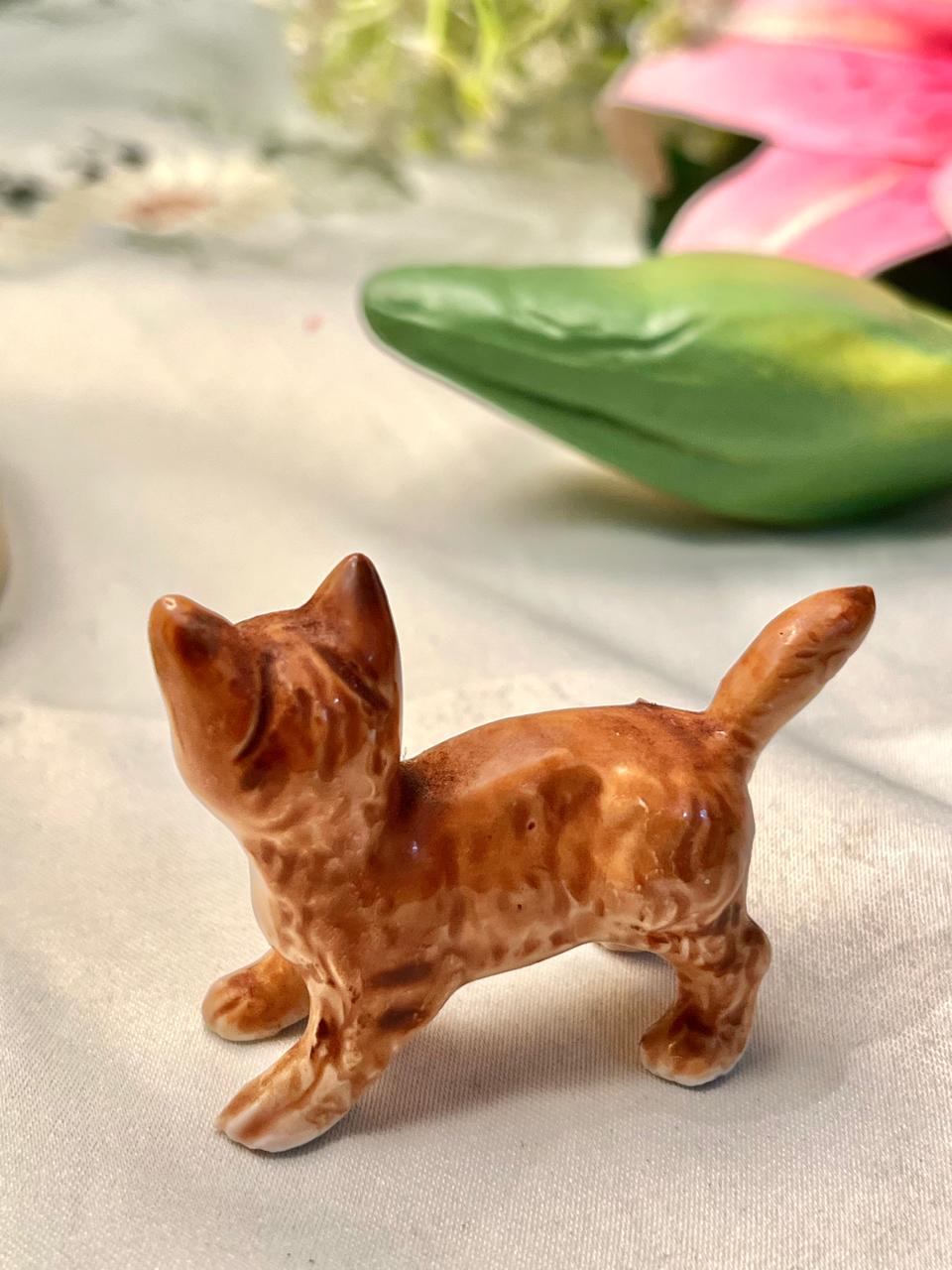 Miniature Brown Tabby Cat Ceramic Figurine 2.4 in
