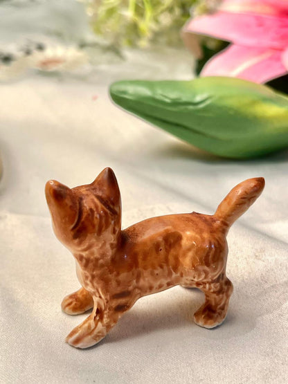 Miniature Brown Tabby Cat Ceramic Figurine 2.4 in