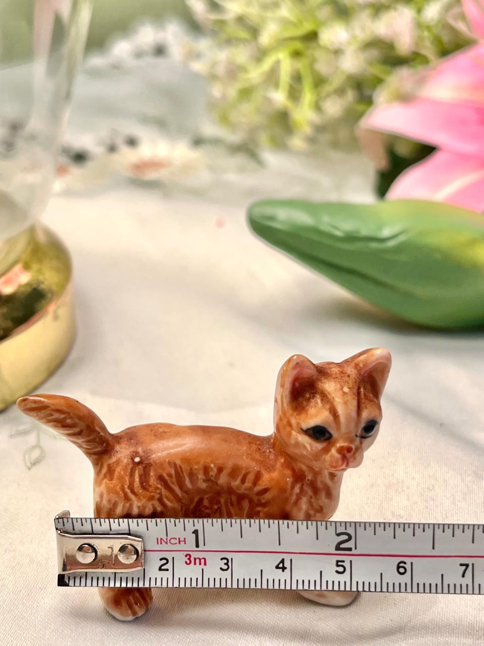 Miniature Brown Tabby Cat Ceramic Figurine 2.4 in
