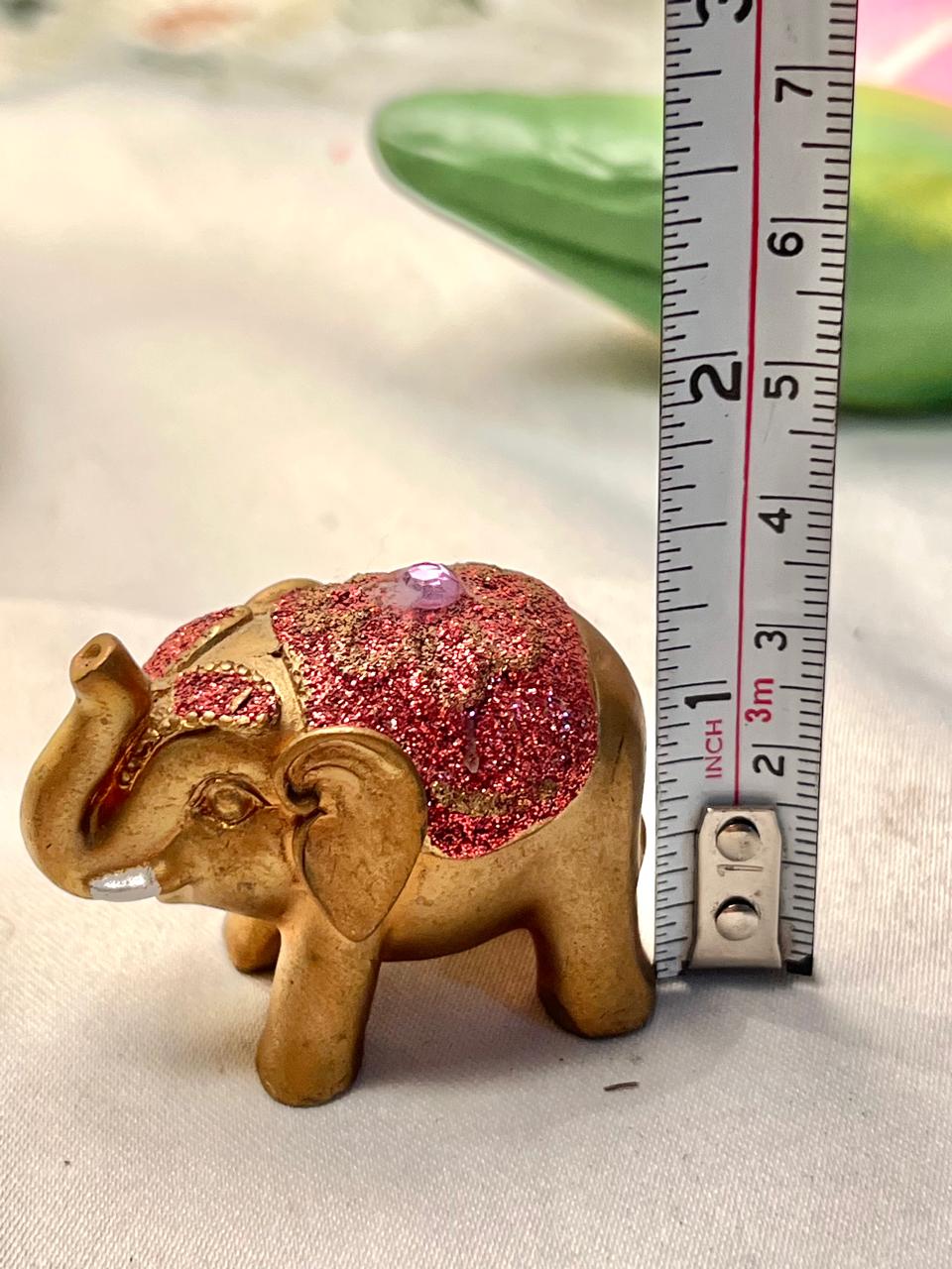 Miniature Gold Elephant Figurine Red Glitter Detail 1.5 in