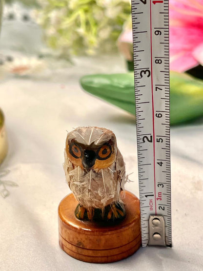 Miniature Owl Figurine on Round Base – Approx. 2.5 Inch