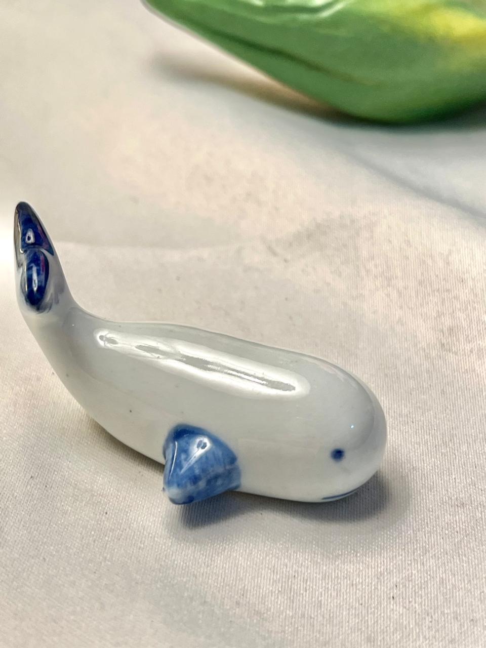 Blue & White Ceramic Seal Figurine Miniature Decor 6cm