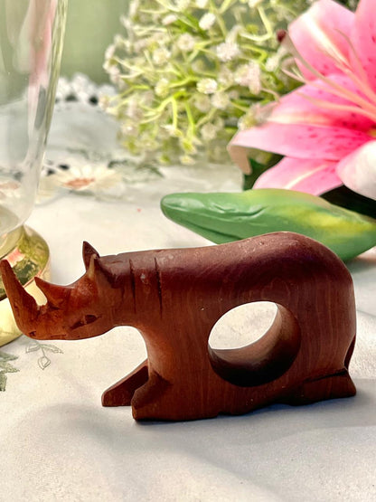 Carved Wooden Rhinoceros Figurine Brown 10cm