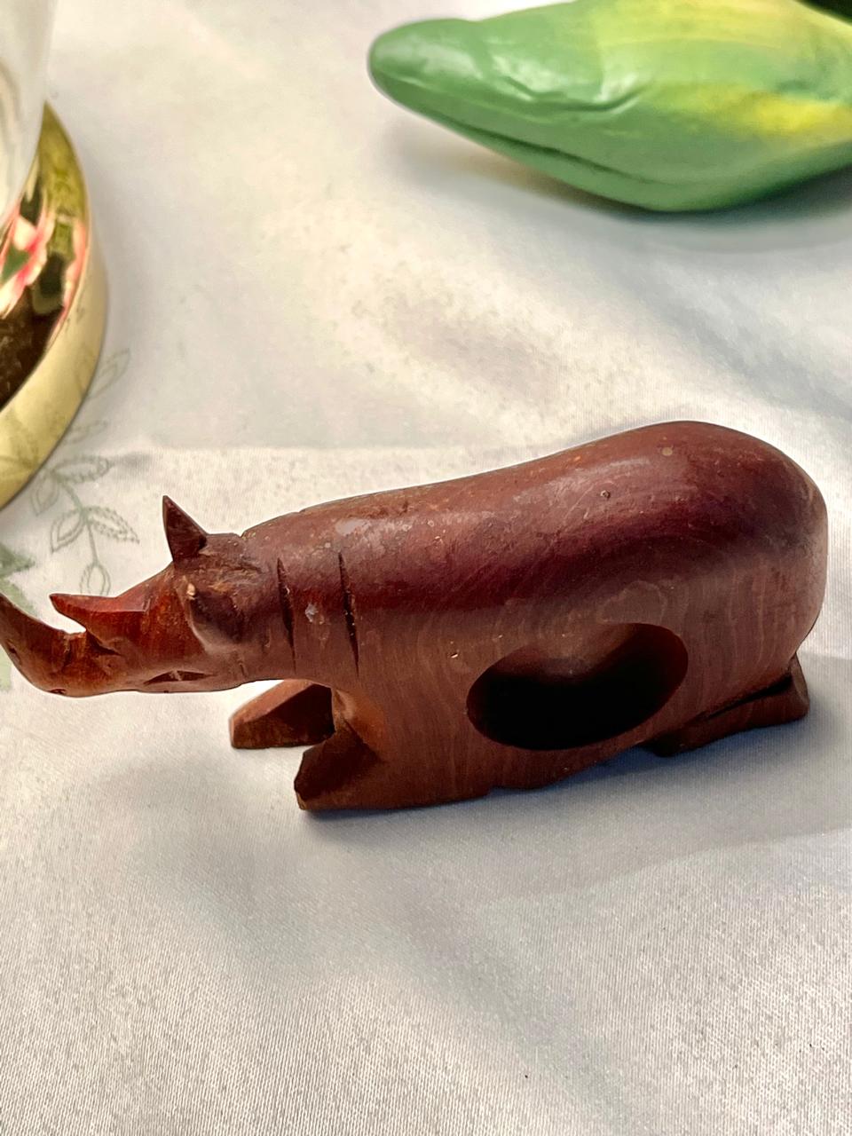 Carved Wooden Rhinoceros Figurine Brown 10cm