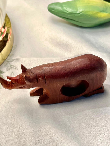 Carved Wooden Rhinoceros Figurine Brown 10cm