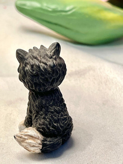 Black & White Cat Figurine Green Eyes 5cm