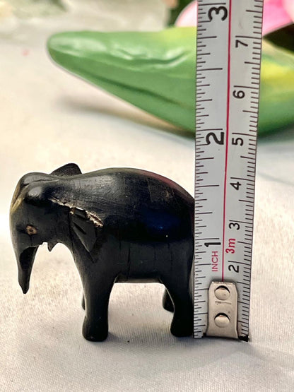 Black Wooden Elephant Figurine Miniature Decor 4cm