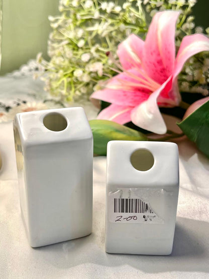 Pair of White Ceramic Rectangular Decorative Holders
