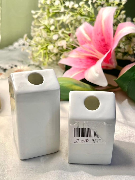 Pair of White Ceramic Rectangular Decorative Holders