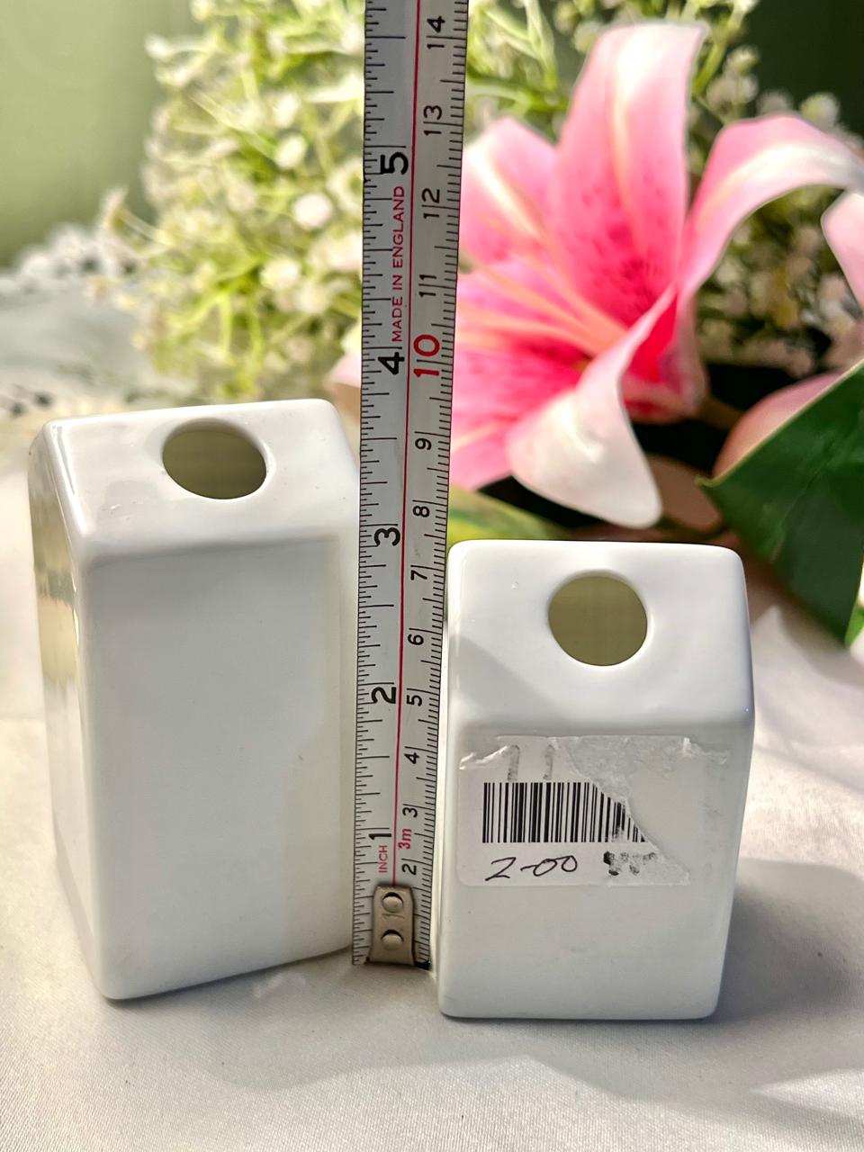 Pair of White Ceramic Rectangular Decorative Holders
