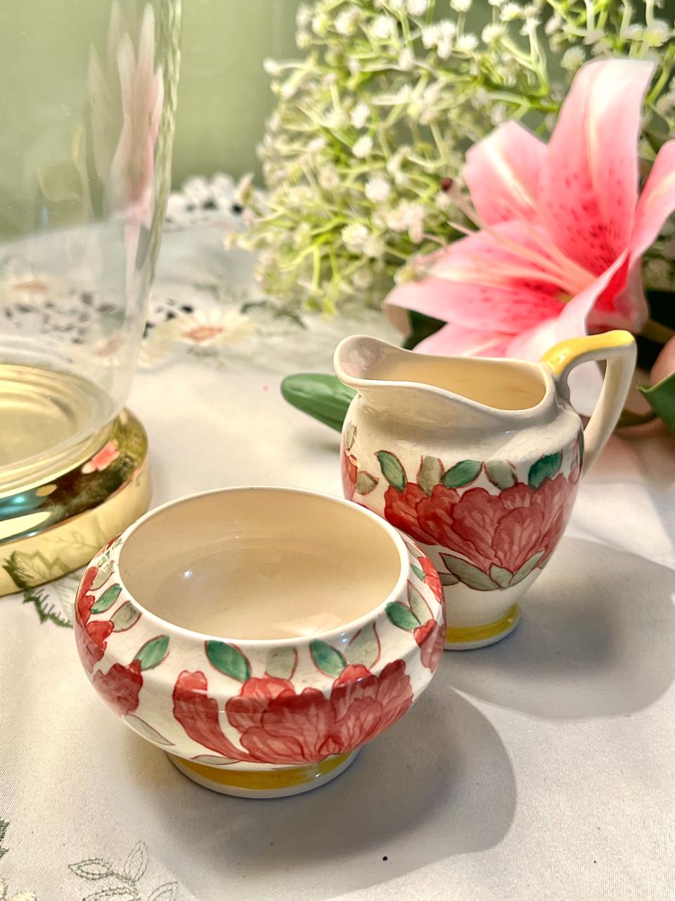 Crown Ducal Azalea Floral 3-Piece Jug & Bowl Set