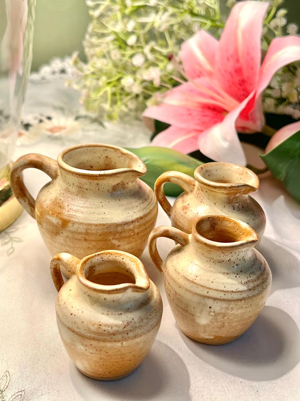 4-Piece Speckled Ceramic Mini Jug Set Cream Brown