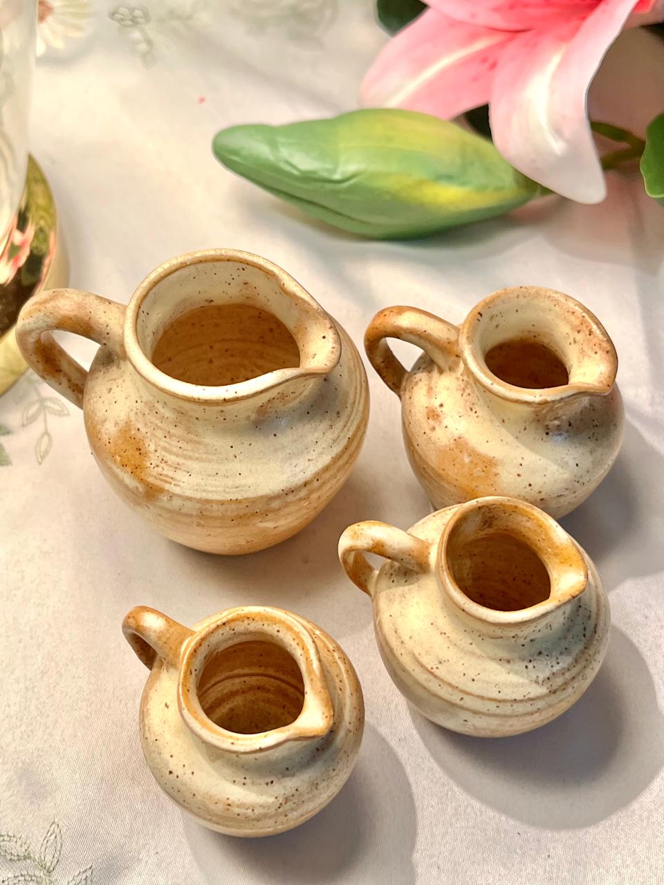 4-Piece Speckled Ceramic Mini Jug Set Cream Brown