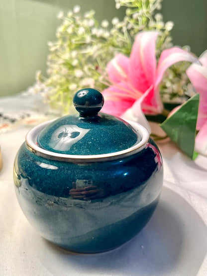 Teal Glazed Ceramic Lidded Jar 4 in