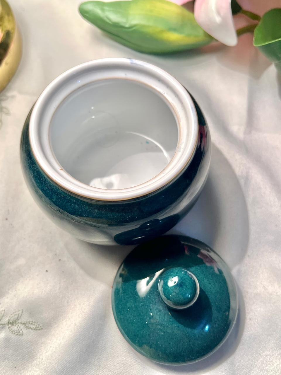Teal Glazed Ceramic Lidded Jar 4 in