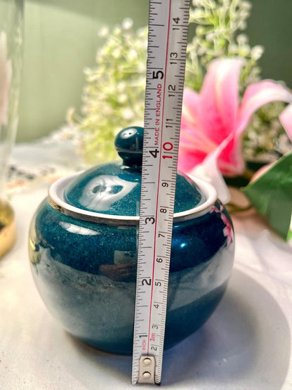 Teal Glazed Ceramic Lidded Jar 4 in