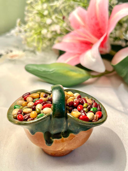 Miniature Ceramic Basket with Multicolour Bean Detail 4 in