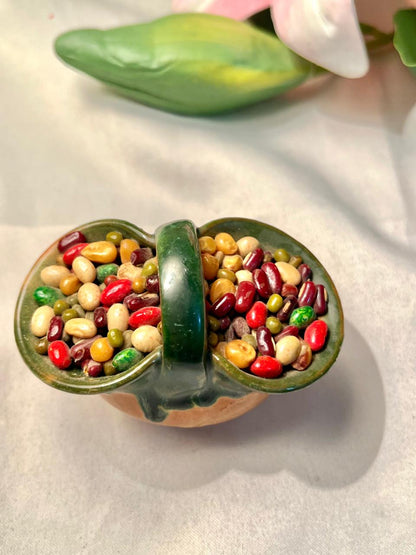 Miniature Ceramic Basket with Multicolour Bean Detail 4 in