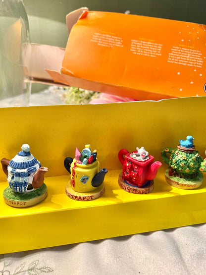 Tetley Tea Folk Teapots 6-Piece Miniature Figurine Set