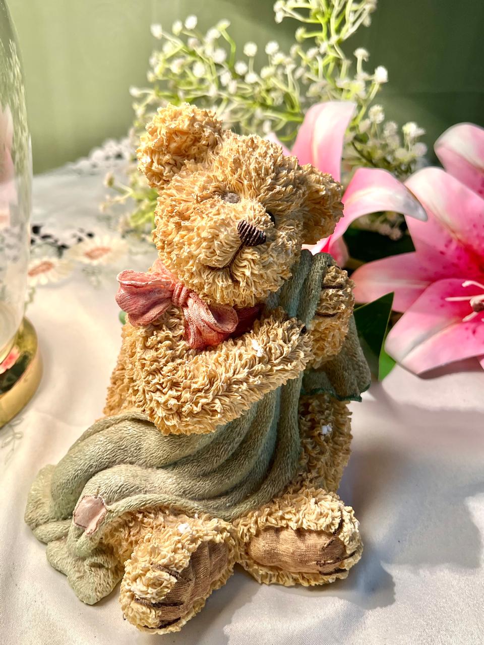 Teddy Bear Figurine with Blanket 6 in