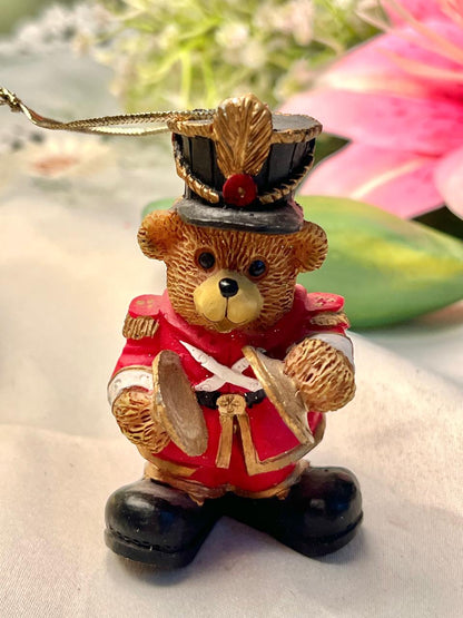 Teddy Bear Drummer Soldier Hanging Ornament 3.5 in
