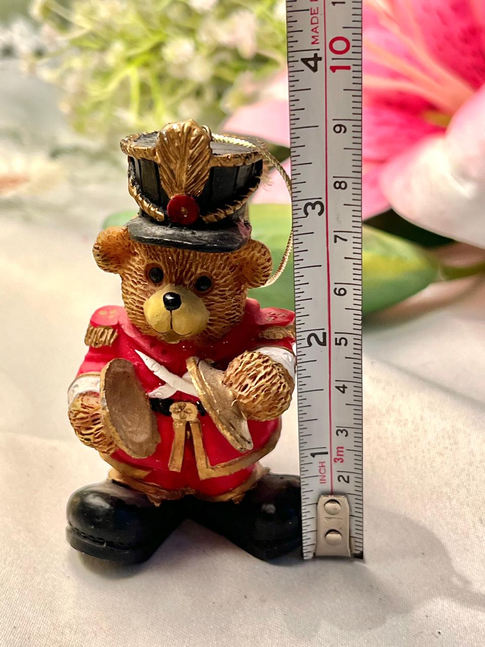 Teddy Bear Drummer Soldier Hanging Ornament 3.5 in