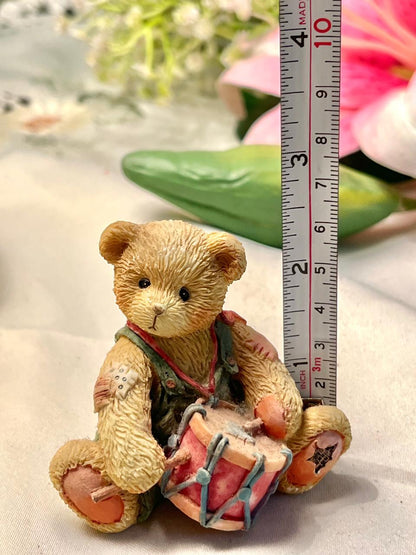 Teddy Bear Drummer Figurine with Red Drum 2.7 in