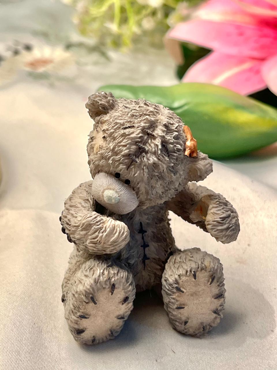 Grey Teddy Bear Decorative Figurine 2.5 in